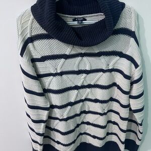 Chaps Ralph Lauren Cable Knit Cozy Navy and White Striped Women's Sweater Large